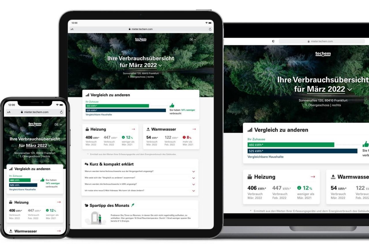 Die Techem Verbrauchsübersicht online auf dem Smartphone, Tablet und Computer